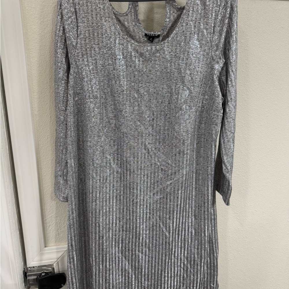 Torrid Shiny Silver Long Sleeve Dress